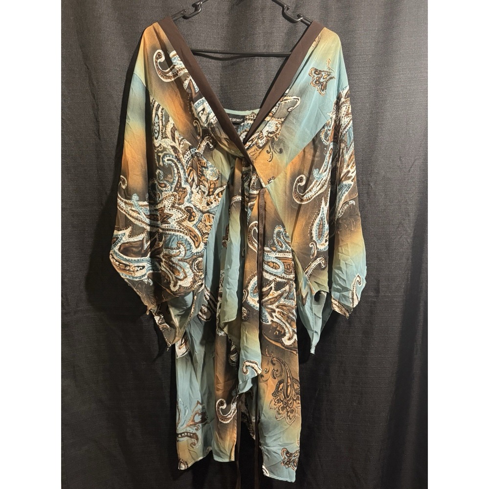 Lane Bryant 22/24 Plus Paisley Sheer Kimono Tunic Blouse Batwing Boho USA Made